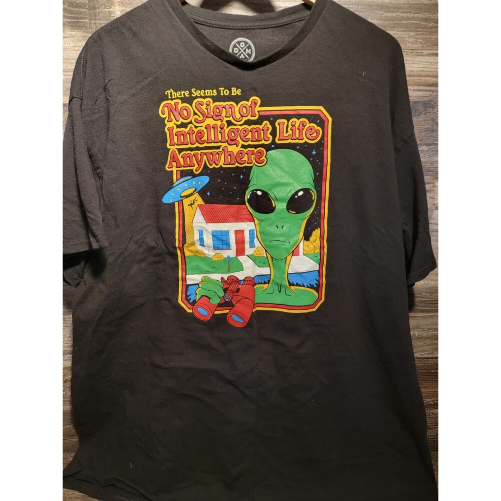 Alien T Shirt Mens 2XL Black There Seems To Be No Intelligent Life Anywhere DOM